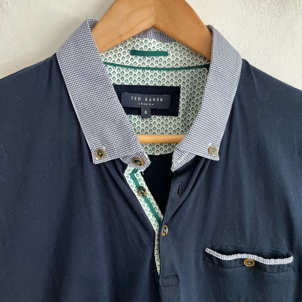 Ted Baker London Mens Navy Blue Purple Polo Shirt - Picture 2 of 7